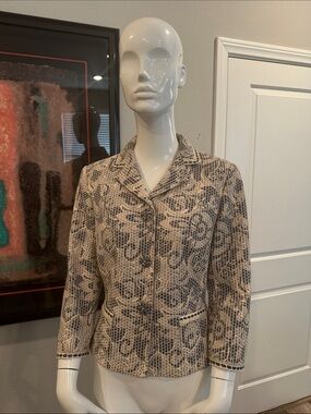 Womens Blue & Cream Three Quarter Length Sleeve Jacket